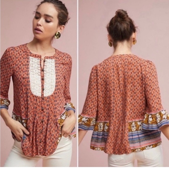 Maeve Tops - Maeve Hiver Peasant Style Floral Blouse Size 4